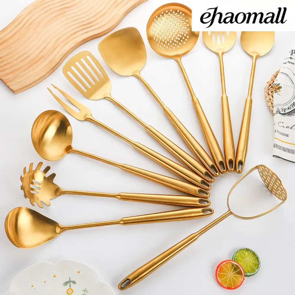 Gold-Plated Spatula and Strainer Set| 12-Piece Kitchen Set - 12 Set - Cooking Grinder