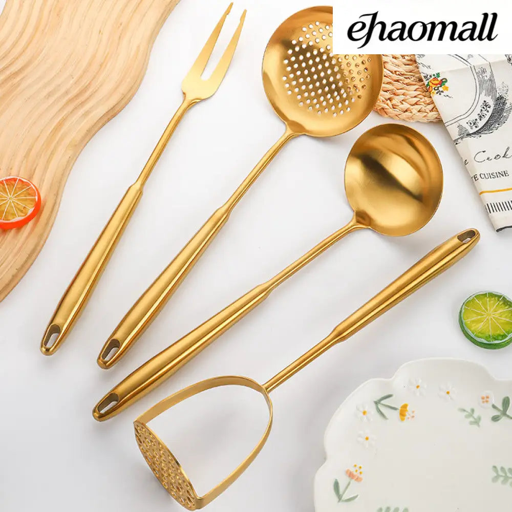 Gold-Plated Spatula and Strainer Set| 12-Piece Kitchen Set - 12 Set - Cooking Grinder