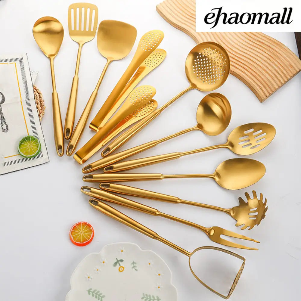 Gold-Plated Spatula and Strainer Set| 12-Piece Kitchen Set - 12 Set - Cooking Grinder